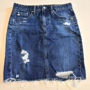 AG Distressed "Erin" Denim Pencil Mini Skirt